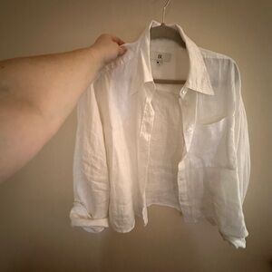 Banana Republic Linen Cropped Button-Up Shirt